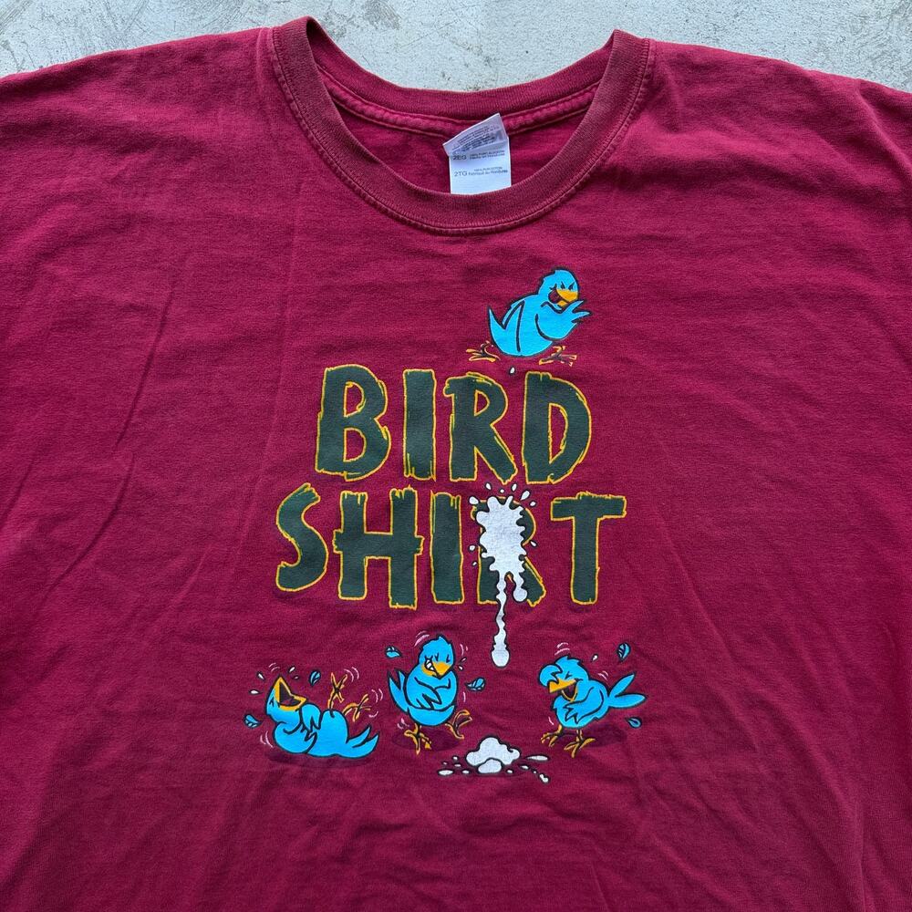 Vintage Y2K “Bird Shirt” Funny Graphic Tee Maroon 2XL